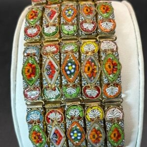 EXTREMELY RARE Amazing Italian 5 Panel Wide Micro Mosaic Bracelet Read Below